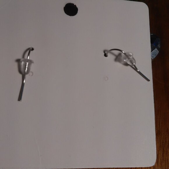 Green Glass Silvertone and Stainless Steel Drop Earrings - Picture 13 of 15